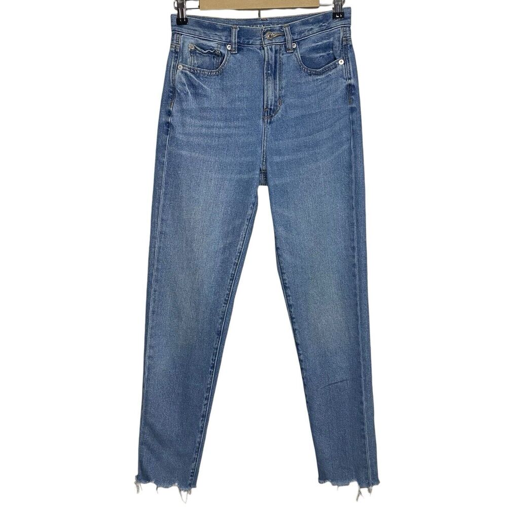 American Eagle Jeans Women 2 Long Blue Mom Jean Cotton Denim Med Wash 29" Inseam
